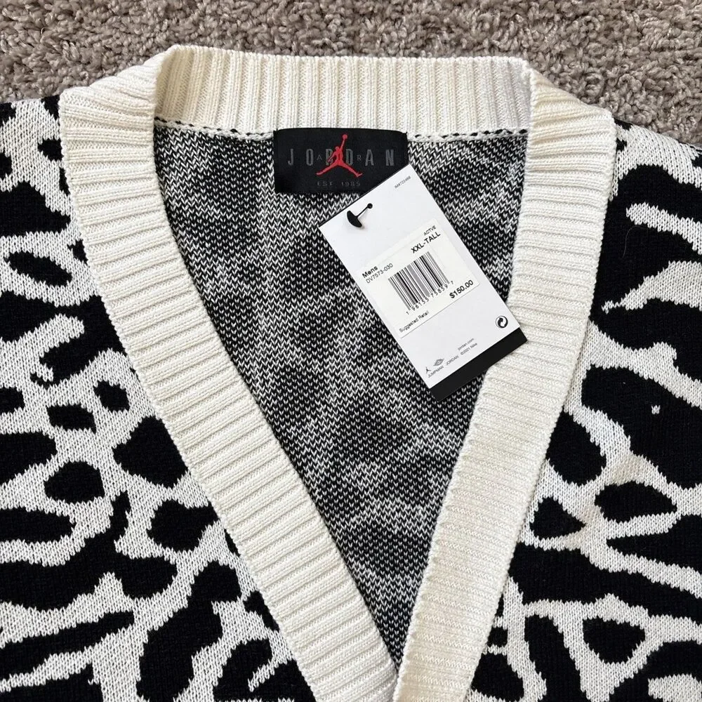 Men's Nike Air Jordan Flight Heritage Cardigan Black Sweater DV7573-030 XXL Tall